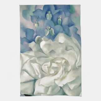 Verbluffende Georgia O'Keefe White Rose en Larkspu Theedoek
