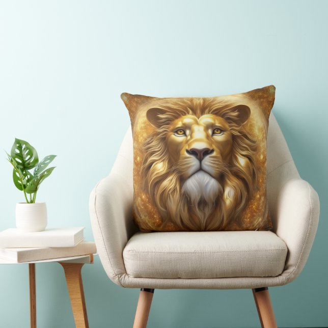 Verbluffende Gold Lion Head Kussen (Stoel)