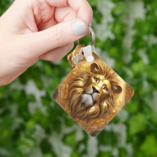 Verbluffende Gold Lion Head Sleutelhanger (Hand)