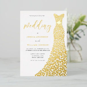 Verbluffende Gold Love Heart Folie Dress Weddensch Uitnodiging