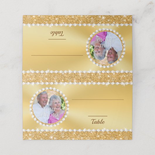 Verbluffende Gold Place-kaarten. Photo Place Cards (Buitenkant ongevouwen)