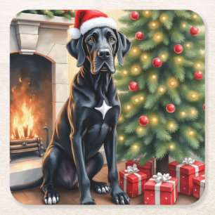 Verbluffende Great Dane Kerstmis Vierkante Kartonnen Onderzetter