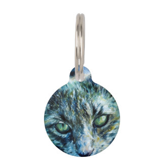 Verbluffende Green Eyed Cat Round Pet Tag Huisdierpenning