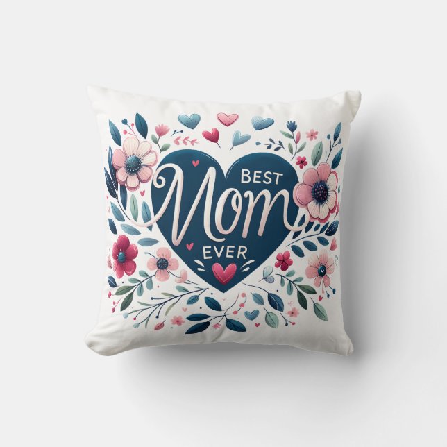Verbluffende Hart & Bloemen 'Beste Moeder Ooit' Kussen (Voorkant)