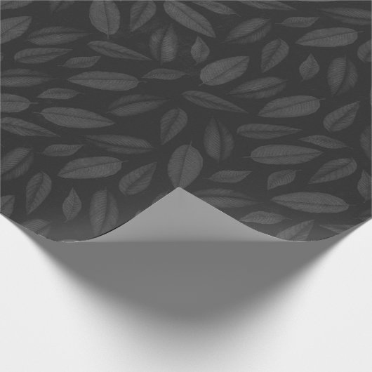 Verbluffende houtskool & zwart bladpatroon cadeaupapier (Hoek)