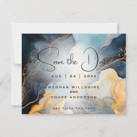 Verbluffende Indigo Blue en Gold Abstract Kaart (Voorkant)