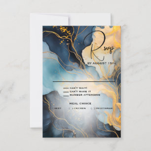Verbluffende Indigo Blue en Gold Abstract RSVP Kaartje