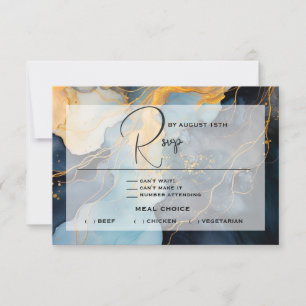 Verbluffende Indigo Blue en Gold Abstract RSVP Kaartje