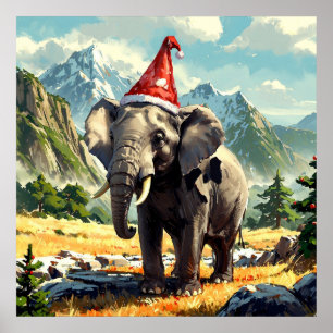 Verbluffende Kerstmis Olifant Schilderen Poster