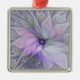Verbluffende moderne abstracte fractale kunst bloe metalen ornament
