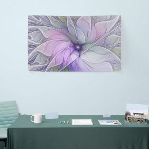 Verbluffende moderne abstracte fractale kunst bloe spandoek