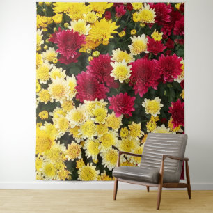 Verbluffende Red Gold Autumn Chrysanthemum Flowers Wandkleed