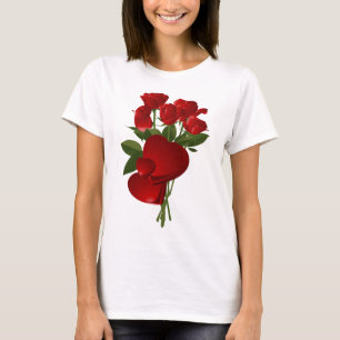 Verbluffende rode rozen en harten t-shirt