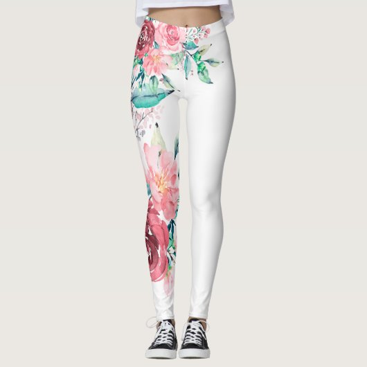 Verbluffende roze en rode rozen leggings (Voorkant)