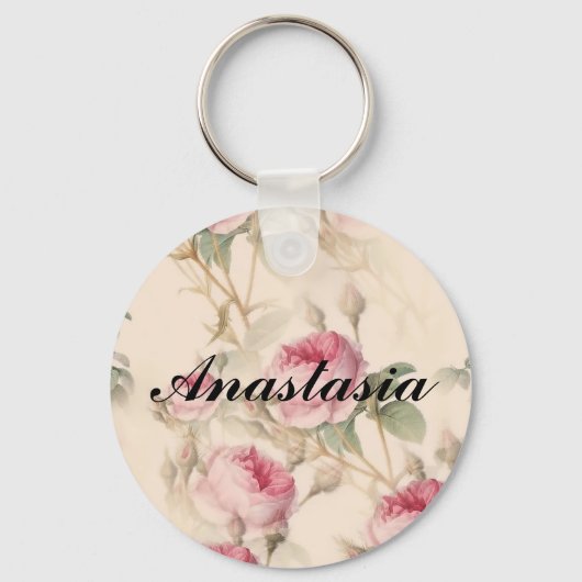 Verbluffende roze rozen met jouw naam sleutelhanger (Voorkant)