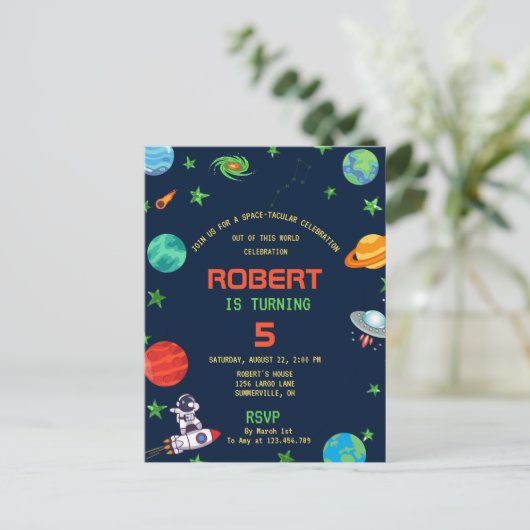 VERBLUFFENDE RUIMTEVERJAARDAGSUITNODIGING BRIEFKAART (Staand voorkant)