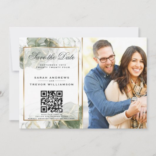 Verbluffende Sage Foto & QR Code Sla de Datum op Kaart (Voorkant)