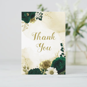 Verbluffende smaragdgroene ivoorgoudbloemen bedankkaart