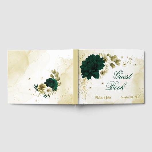 Verbluffende smaragdgroene ivoorgoudbloemen gastenboek (Volledig)