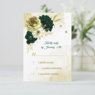 Verbluffende smaragdgroene ivoorgoudbloemen RSVP kaartje