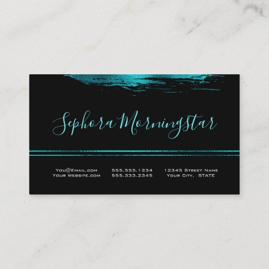 Verbluffende Teal Metallic Folie Verfstreek Visitekaartje (Achterkant)