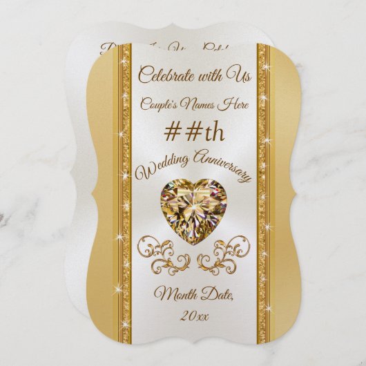 Verbluffende uitnodigingen voor gouden huwelijksju (Voorkant / Achterkant)