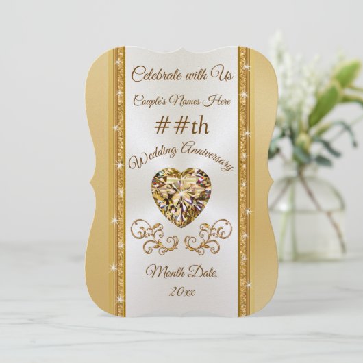 Verbluffende uitnodigingen voor gouden huwelijksju (Staand voorkant)