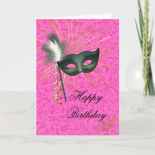 Verbluffende warme roze Masquerade Happy Birthday Kaart