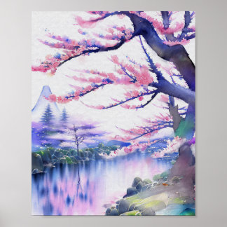 Verbluffende Waterverf Sakura Cherry Blossom Paint Poster