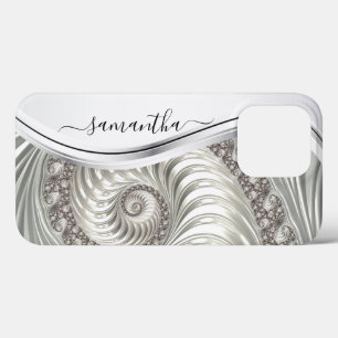 Verbluffende witte metalen handgeschreven monogram iPhone 13 pro hoesje