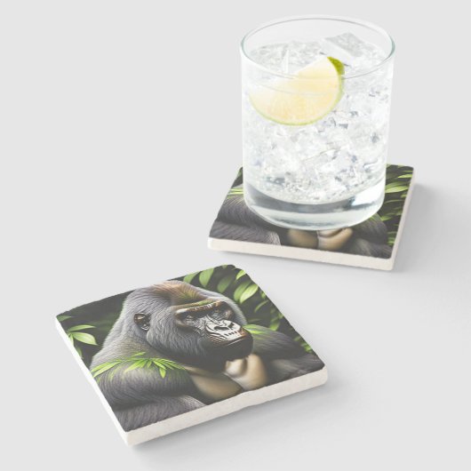 Verbluffende zilver Back Gorilla - Oerwoud King Stenen Onderzetter (Zijkant)