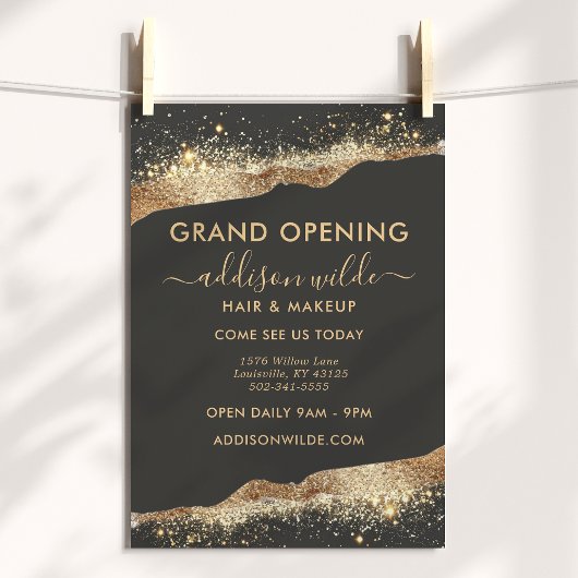 Verbluffende zwart en goud glitter script bedrijf flyer
