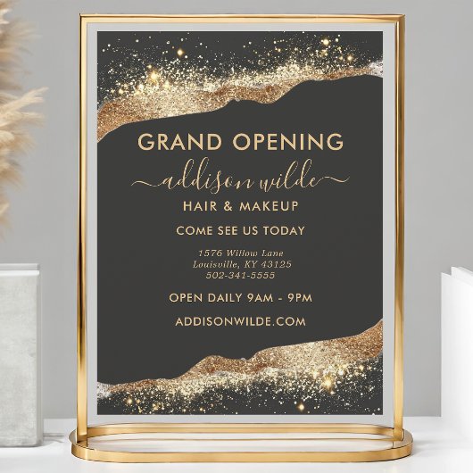 Verbluffende zwart en goud glitter script bedrijf flyer