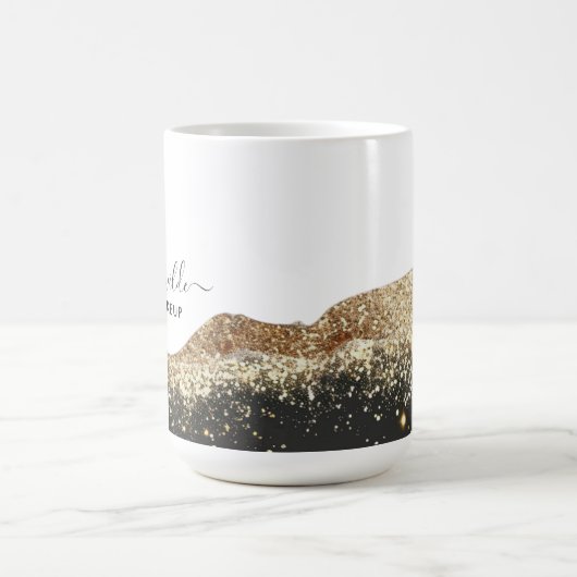 Verbluffende zwart en goud glitter script bedrijf koffiemok (Center)