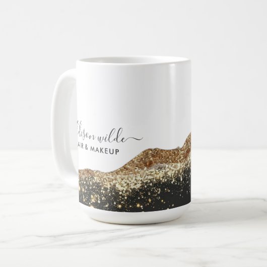 Verbluffende zwart en goud glitter script bedrijf koffiemok (Voorkant links)