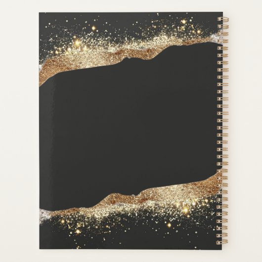 Verbluffende zwart en goud glitter script bedrijf planner (Achterkant)