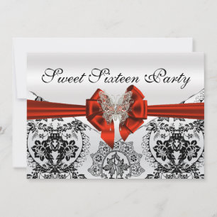 Verbluffende zwarte Damask en Butterfly Sweet Sixt Kaart