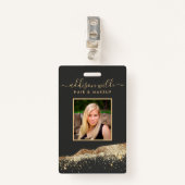 Verbluffende zwarte en gouden Glitter Salon ID Badge (Voorkant met clip)
