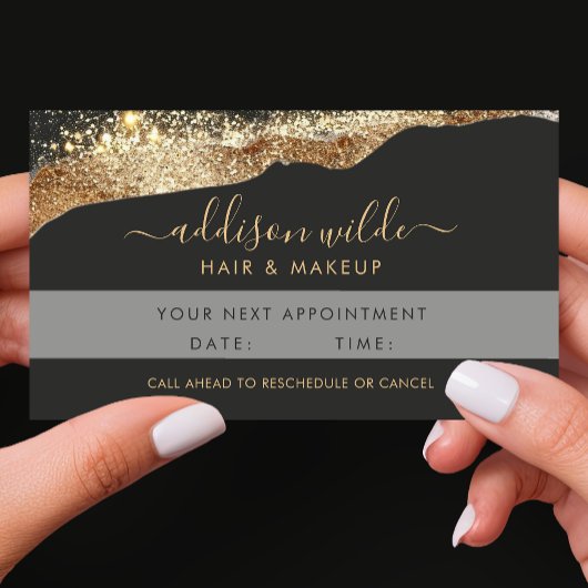 Verbluffende zwarte en gouden Glitter Script QR-co Afsprakenkaartje