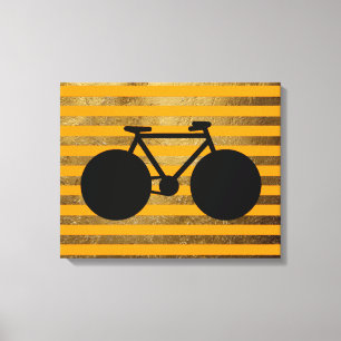 verbluffende zwarte fiets en gouden strepen canvas afdruk
