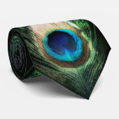 Verbluffende zwarte pacock stropdas (Opgerold)
