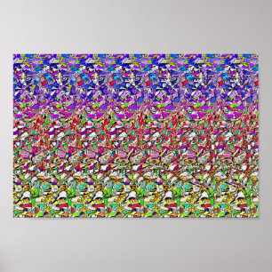 Verborgen 3D Stereogram Poster, vlinder op een ven Poster