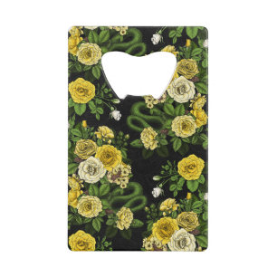 Verborgen in de rozen, geel en groen kredietkaart flessenopener