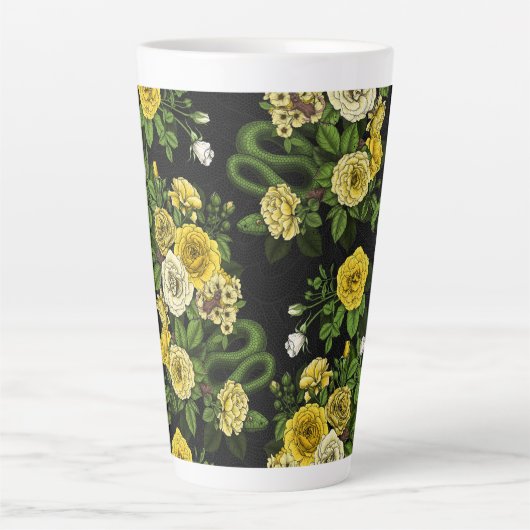 Verborgen in de rozen, geel en groen latte mok (Voorkant)