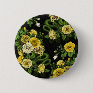 Verborgen in de rozen, geel en groen ronde button 5,7 cm