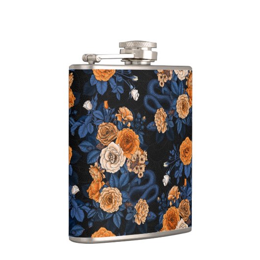 Verborgen in de rozen, oranje en blauw heupfles (Rechts)