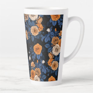 Verborgen in de rozen, oranje en blauw latte mok