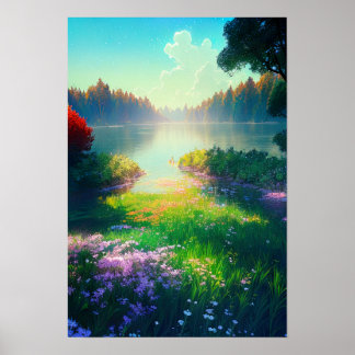 Verborgen meer in het hart van het bos poster