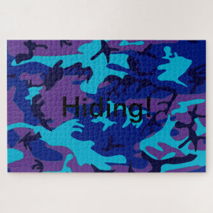 Verborgen tekst donkerblauwe paarse camouflage legpuzzel