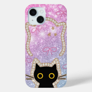 Verborgen Zwarte Kat die Kijkt Schattige Kawaii Ki
